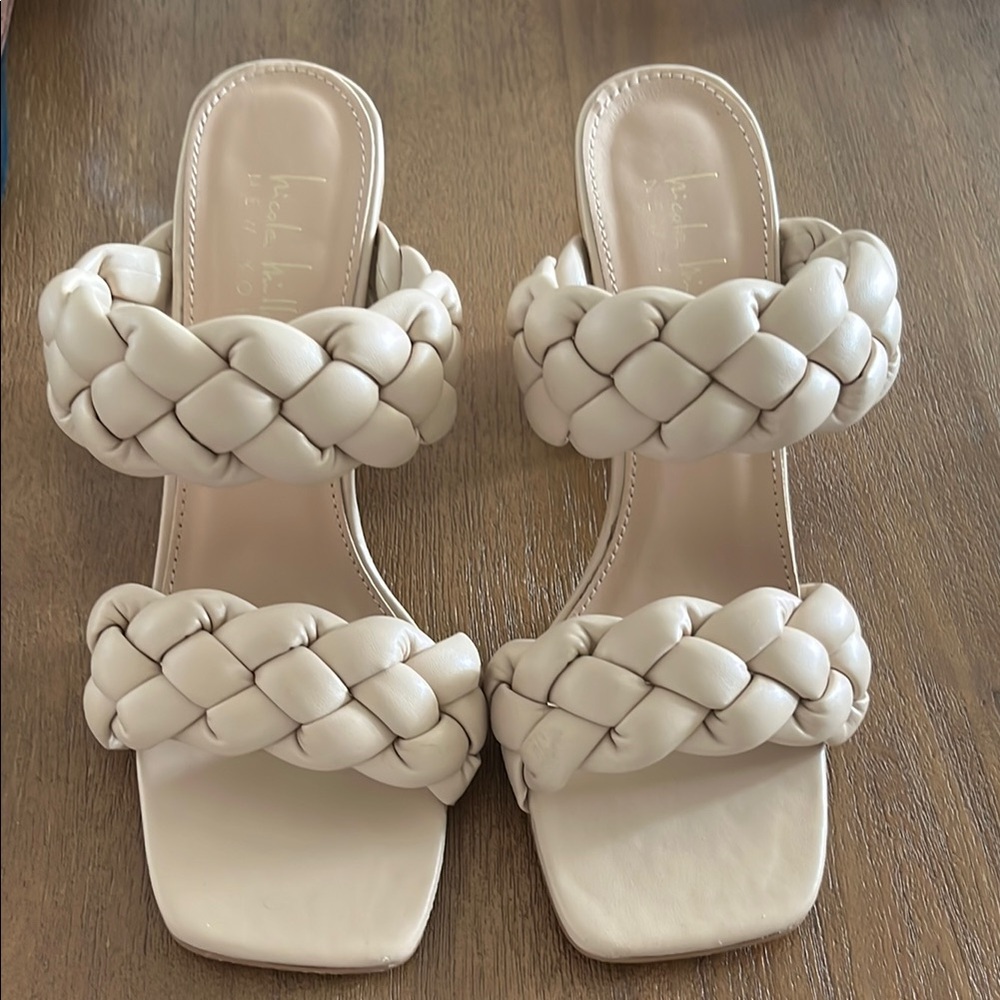Nicole Miller Cream Braided Sandals